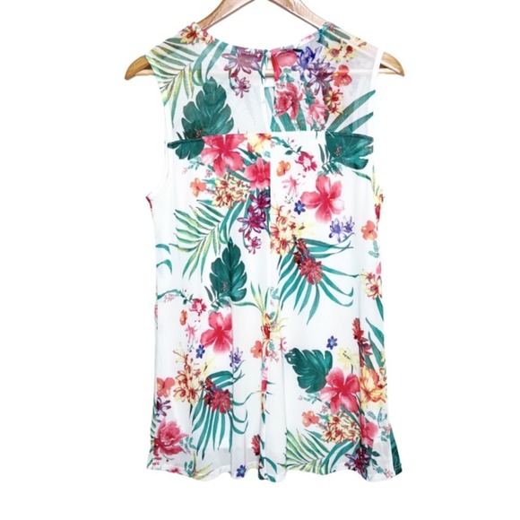 NWT APT 9 Womens Sleeveless Floral Print White Sheer Yoke Top Blouse M - Picture 9 of 16